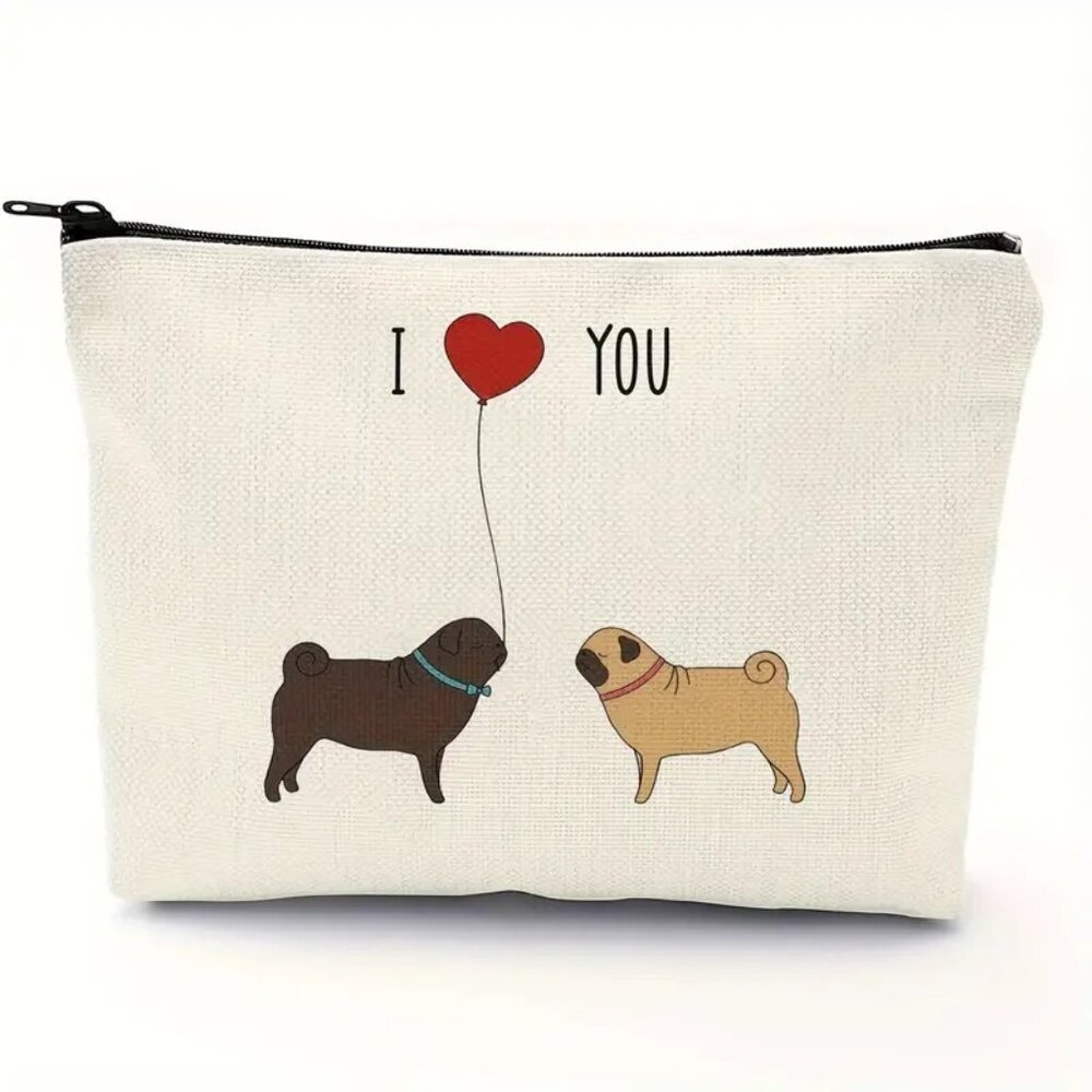 Cute Makeup Cosmetic Bag Pugs Dogs I Love You NEW